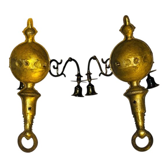 Pair of Vintage Gilt MetalBrass Double Handle Sconces Wall Mount Made in India - Picture 15 of 16